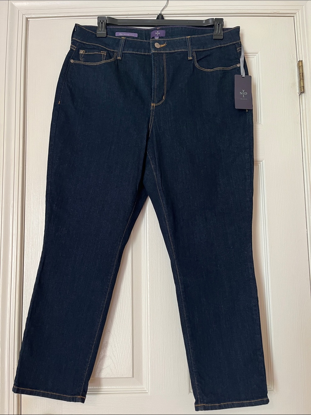 NYDJ Ira Plus 16W. Dark Indigo Straight Leg Jeans with Contrast Stitching.